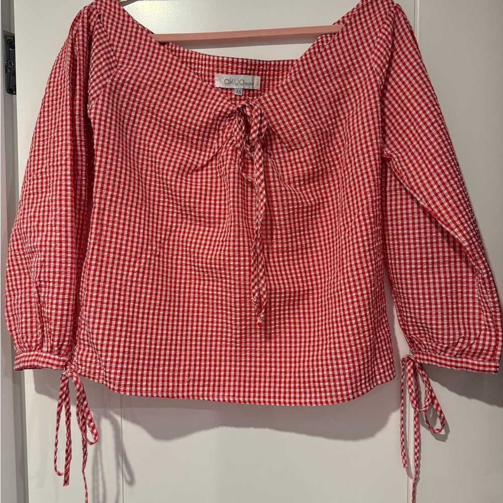 ✨Akua by Jaase Red Gingham Puff Sleeve Blouse✨